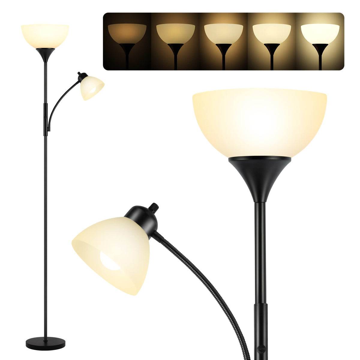 RISLG Floor Lamps for Living Room, Modern Standing Lamp, Minimalist Pole Lamps, Stepless Dimmable 9W Bulb Included, Tall Lamp with Linen Shade, Lamps for Bedroom, Office, Kids Room, Reading Light