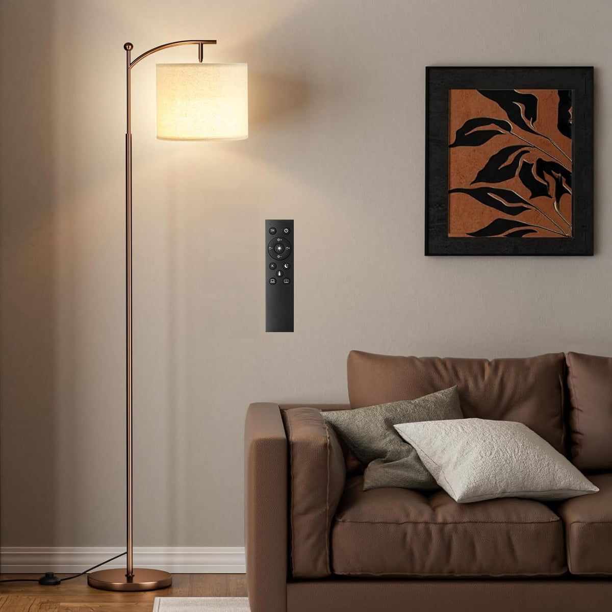 Ambimall 60" Floor Lamp with Remote and Stepless Dimmable Bulb, Black Pole