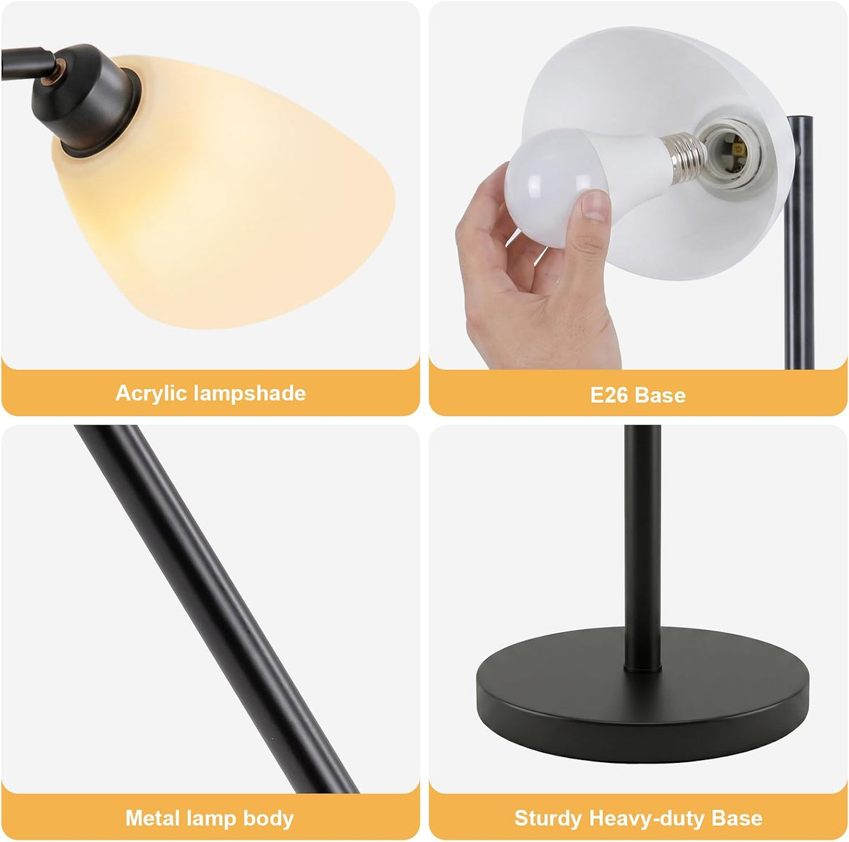 Black Modern Standing Lamp for Living Room,In‑line Push‑button Switch