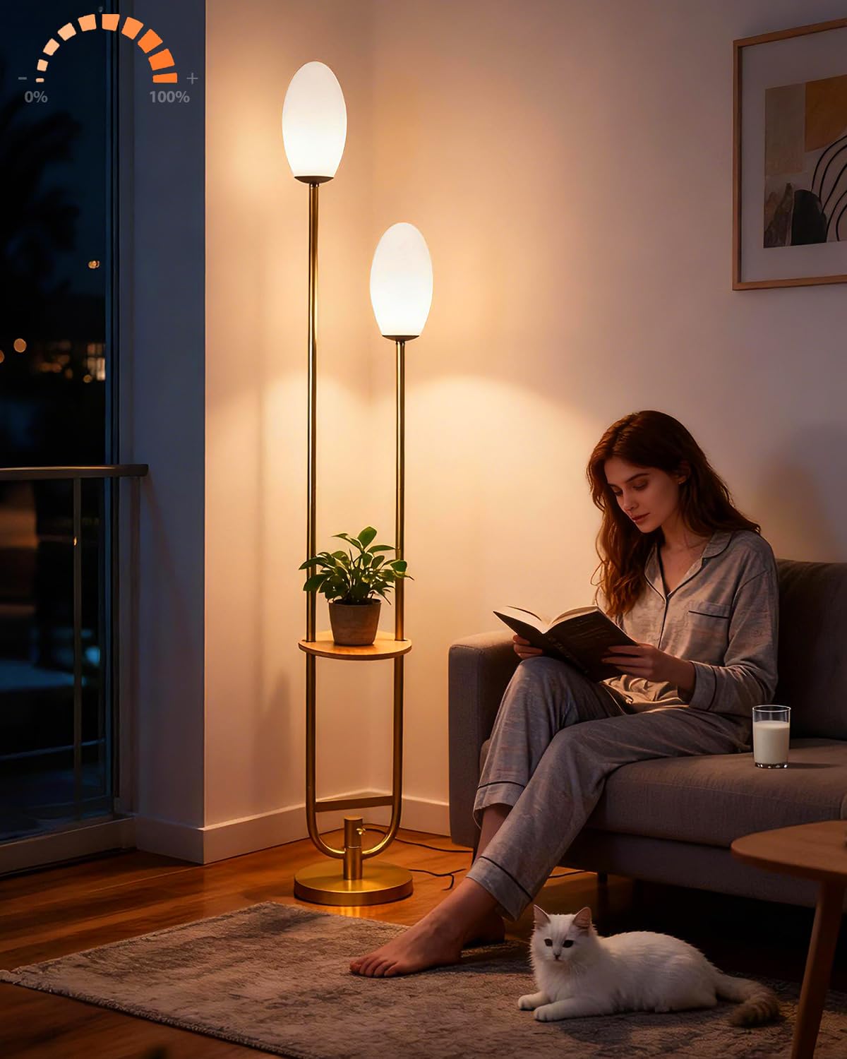 Lightdot 63IN Dimmable Gold Floor Lamp with Shelf Mid Century Standing Lamps with 3000K Bulbs Included Modern Globe Floor Lamp with 5Lbs Heavy Base for Living Room/Party/Sofa Beside/Corner Decor