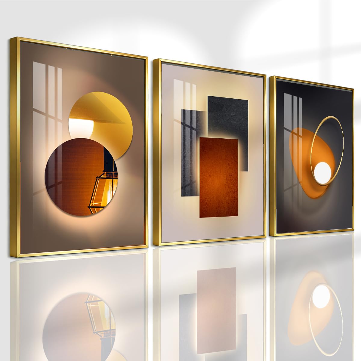 Pennimor 3Pc Abstract Geometric Aluminum Alloy Frame Wall Art 12x18in Black