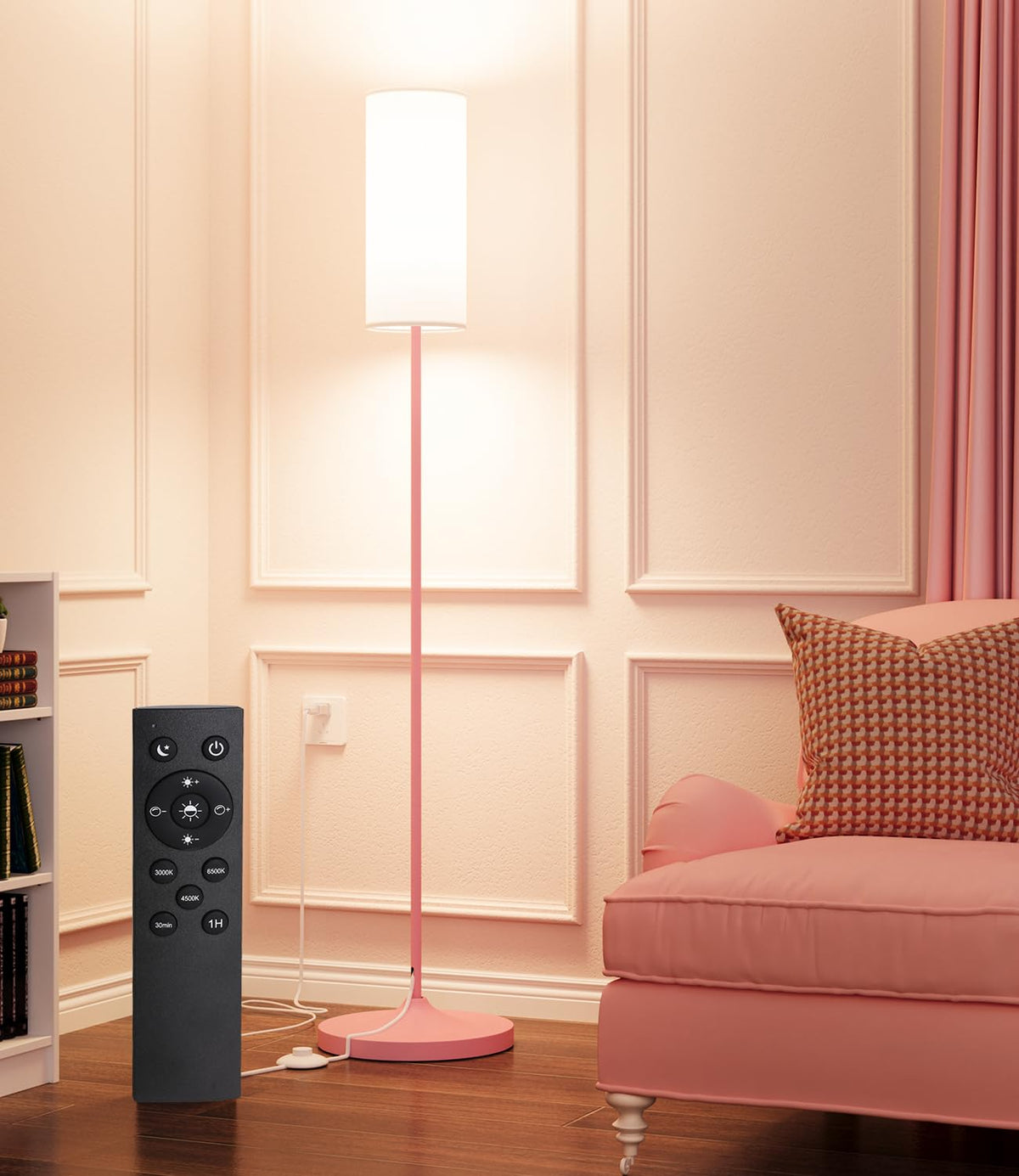 USTO Dimmable Floor Lamp with Remote,12W Led Bulb and Foot Switch, Black