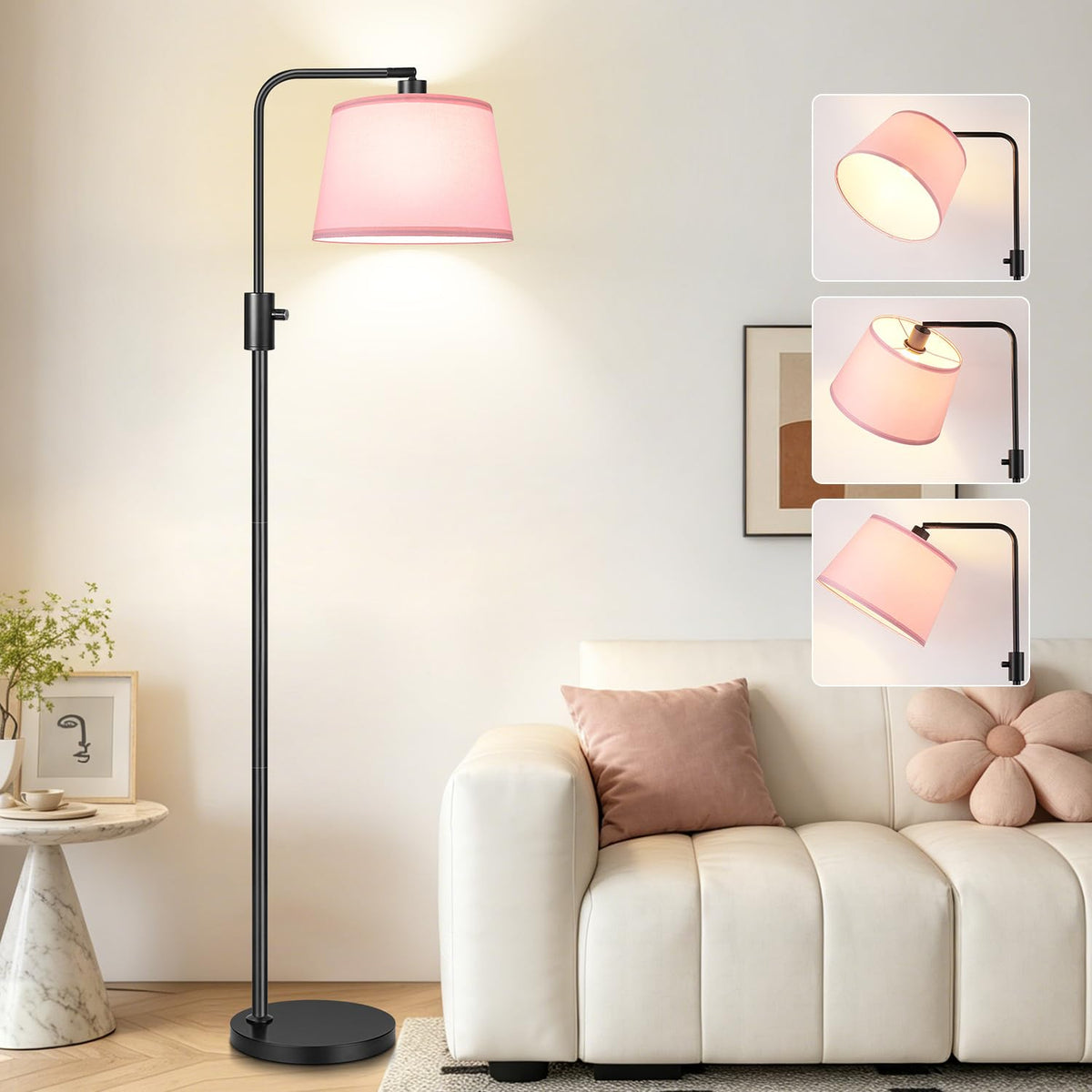 Nintiue 【Upgraded】 Dimmable Floor Lamp, 1000 Lumens LED Bulb Included, Arc Floor Lamps for Living Room Modern Standing Lamp with Linen Shade, Tall Lamp for Bedroom Office Reading Dining Room- Black
