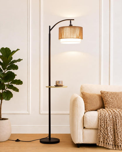 PESRAE Rattan Floor Lamp for Living Room, Farmhouse Arc Standing Lamp
