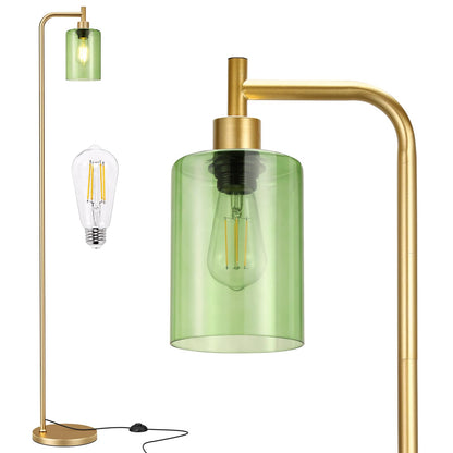 Ziisee Industrial Floor Lamp with Glass Shade - Black, LED Bulbs, Foot Pedal Switch, Easy Assembly