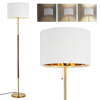 LALISU Bedroom Standing Floor Lamp with Linen Shade,White+ Wood Black Pole