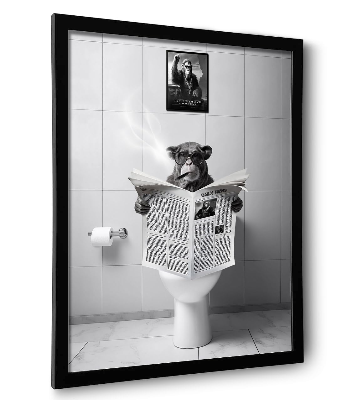 Framed Bathroom Decor Wall Art, Chimpanzee in Bathtub, Black and White Wall Art, Funny Bathroom Wall Decor Signs, Cute Animal Art Home Decor (Framed,8''x10'')