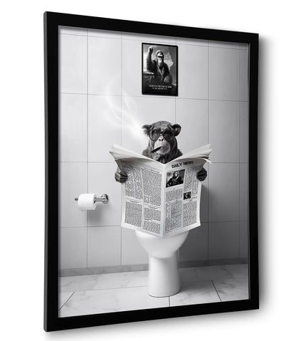 Framed Bathroom Decor Wall Art, Chimpanzee in Bathtub, Black and White Wall Art, Funny Bathroom Wall Decor Signs, Cute Animal Art Home Decor (Framed,8''x10'')