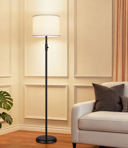 【Upgraded】 Dimmable Floor Lamp for Living Room,1000 Lumens Bulb Included, Modern Floor Lamps Simple Design with Linen Shade, Tall Standing Lamp for Bedroom Office Dining Room, Black Pole Lamp