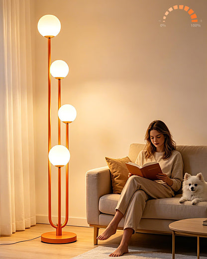 Lightdot 63IN Orange Floor Lamp with Shelf Mid Century Modern Tall Standing Lamps with 3000K Warm White Bulb Included Dimmable Globe Floor Lamp with 5Lbs Heavy Base for Living Room/Party/Corner Decor