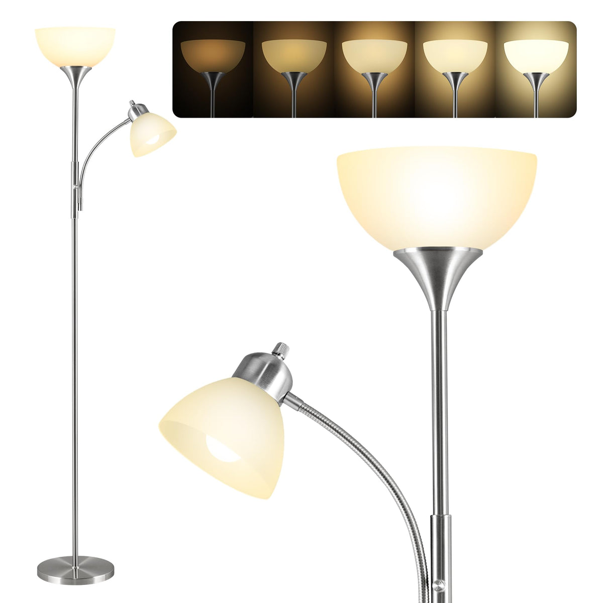 RISLG Floor Lamps for Living Room, Modern Standing Lamp, Minimalist Pole Lamps, Stepless Dimmable 9W Bulb Included, Tall Lamp with Linen Shade, Lamps for Bedroom, Office, Kids Room, Reading Light