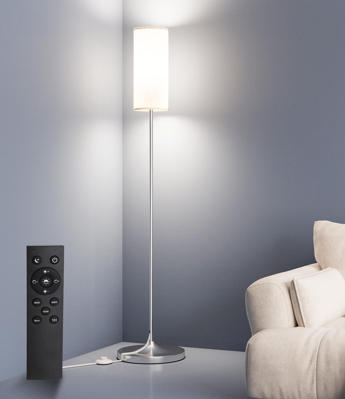 USTO Dimmable Floor Lamp with Remote,12W Led Bulb and Foot Switch, Black