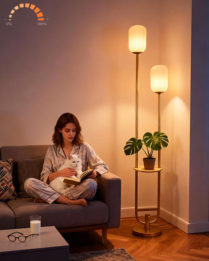 Lightdot 63IN Dimmable Gold Floor Lamp with Shelf Mid Century Standing Lamps with 3000K Bulbs Included Modern Globe Floor Lamp with 5Lbs Heavy Base for Living Room/Party/Sofa Beside/Corner Decor