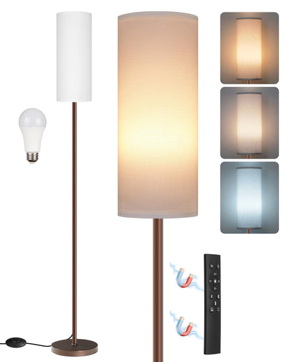 64.4” Slim Floor Lamp for Living Room with Magnetic Remote and Foot Switch, Dimmable Standing Tall Lamp Mood for Bedroom Nursery, 3 Color Temperatures, 1-Hour Timer,900LM Bulb Included,Beige E06LD05W1