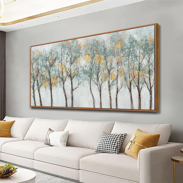 Framed Gold Wall Art for Living Room Tree Of Life Painting Picture 24x48 ln