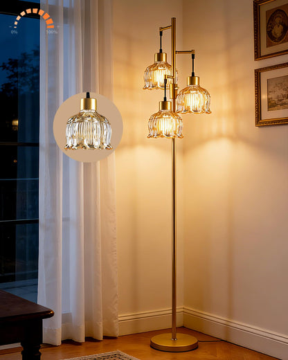 Lightdot 63IN Orange Floor Lamp with Shelf Mid Century Modern Tall Standing Lamps with 3000K Warm White Bulb Included Dimmable Globe Floor Lamp with 5Lbs Heavy Base for Living Room/Party/Corner Decor