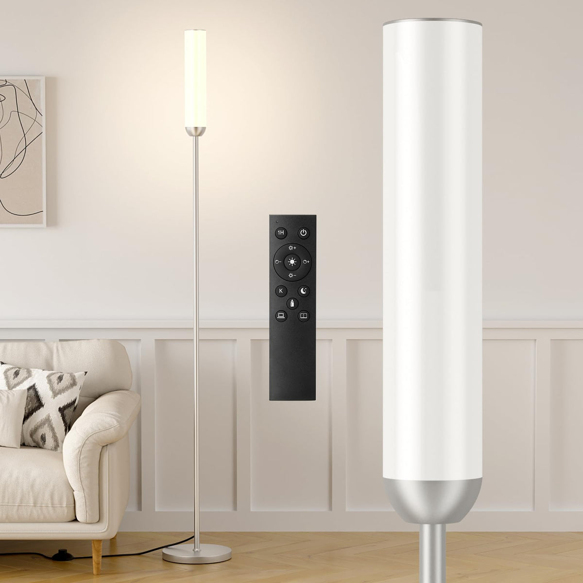 Ambimall LED Floor Lamp with Remote Control, Foot Switch, Black