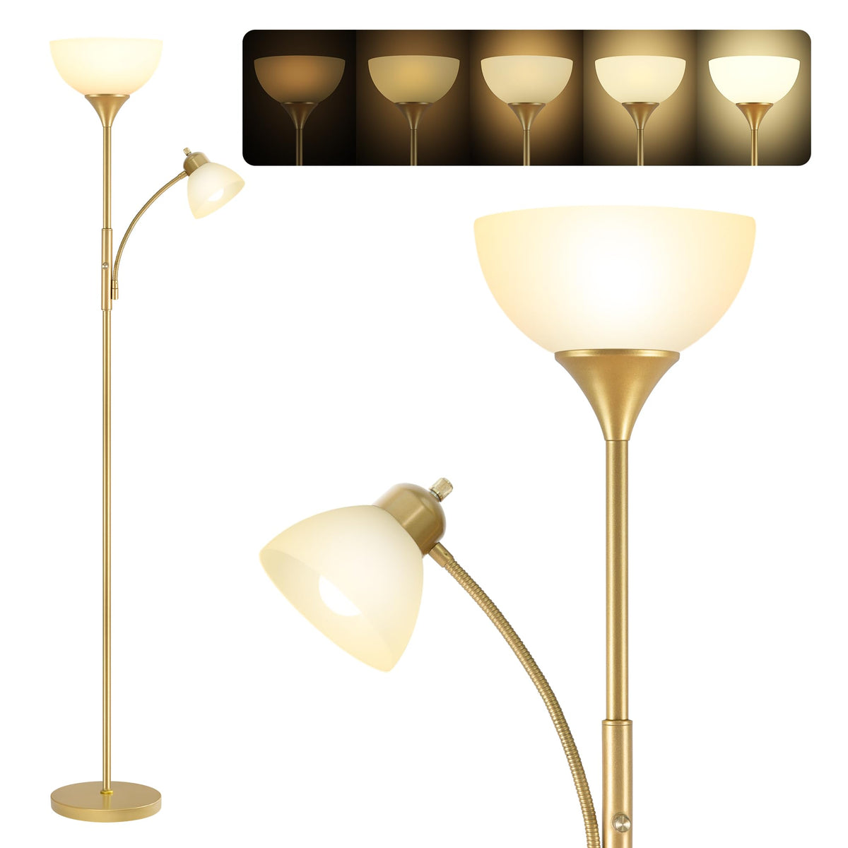 RISLG Floor Lamps for Living Room, Modern Standing Lamp, Minimalist Pole Lamps, Stepless Dimmable 9W Bulb Included, Tall Lamp with Linen Shade, Lamps for Bedroom, Office, Kids Room, Reading Light