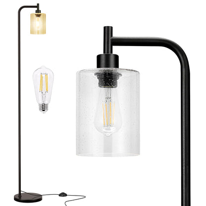 Ziisee Industrial Floor Lamp with Glass Shade - Black, LED Bulbs, Foot Pedal Switch, Easy Assembly