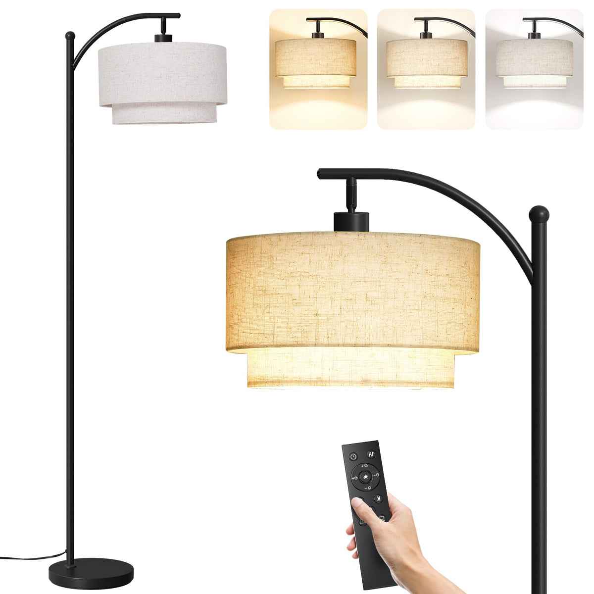 SUNMORY Arc Floor Lamps for Living Room, Rattan Standing lamp with 12W Bulb