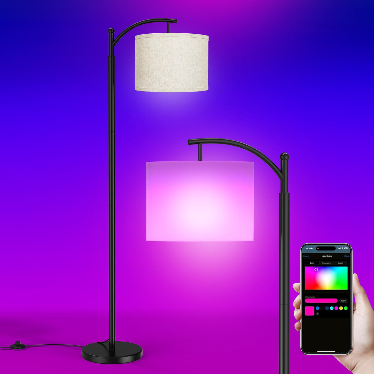 Floor Lamp for Living Room, LED Standing Lamp Tall Industrial Floor Lamp Reading for Bedroom, Office (9W LED Bulb, Beige Lampshade Included) -Oil-Rubbed Bronze