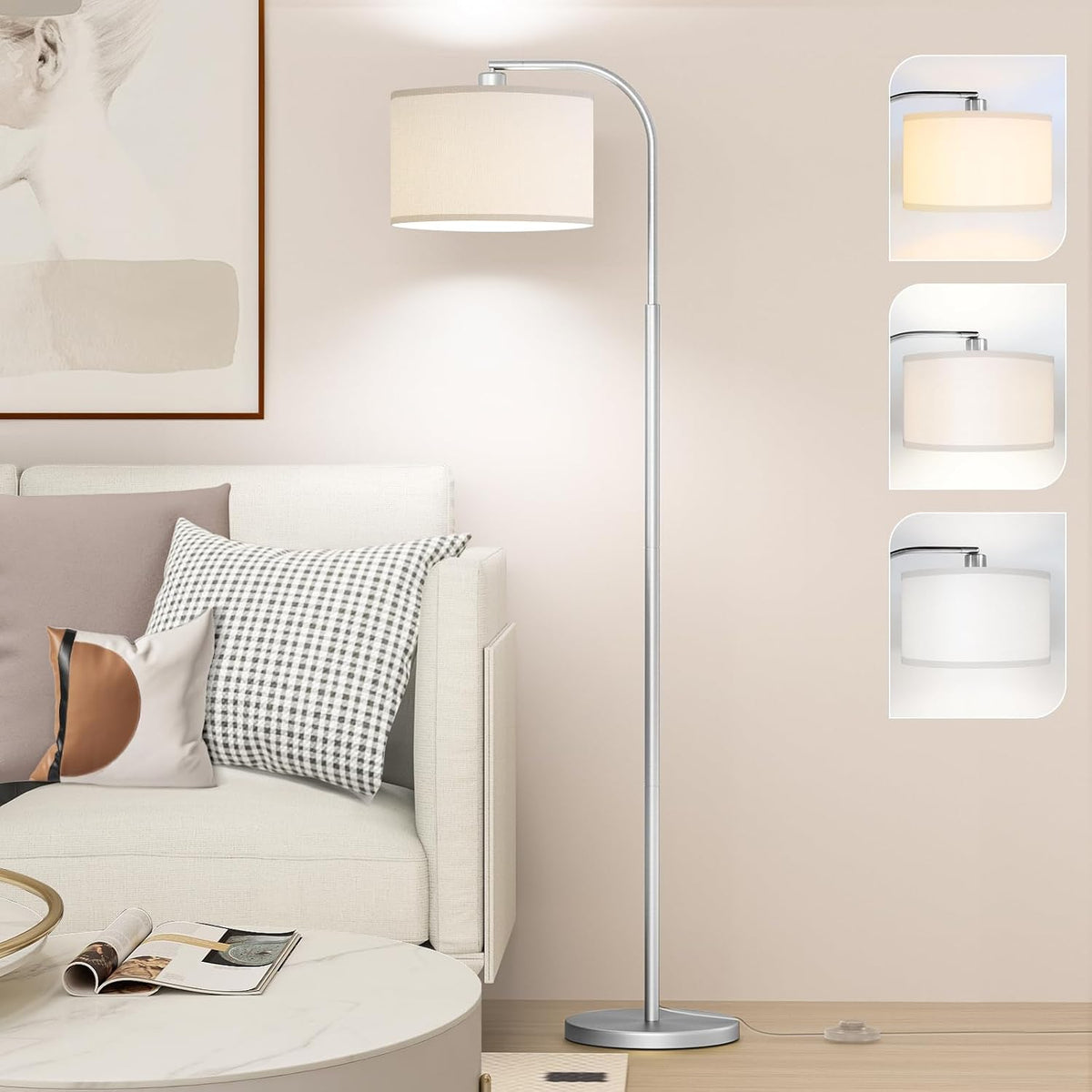 Silver Floor Lamp, Arc Floor Lamps for Living Room