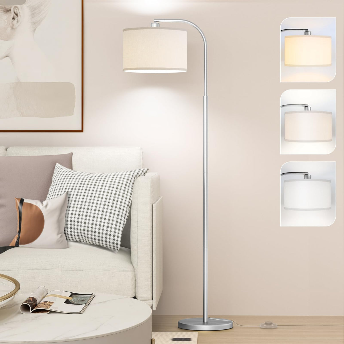 Silver Floor Lamp, Arc Floor Lamps for Living Room