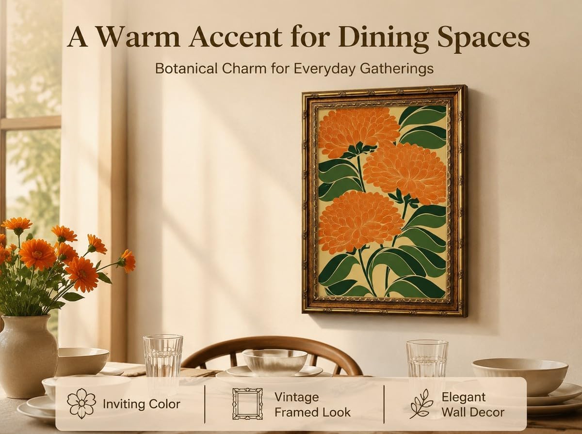 SKZMBTI Vintage Gold Framed Flowers Wall Art Orange blossom Painting Prints