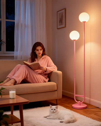 Lightdot 63IN Orange Floor Lamp with Shelf Mid Century Modern Tall Standing Lamps with 3000K Warm White Bulb Included Dimmable Globe Floor Lamp with 5Lbs Heavy Base for Living Room/Party/Corner Decor