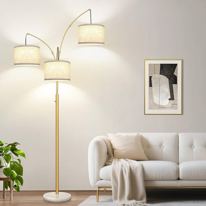 Dimmable 3 Lights Floor Lamp - 3000LM Super Bright Arc Floor Lamps for Living Room, Modern Tall Standing Lamp With Beige Shades, Mid Century Tree Floor Lamp for Bedroom Office, 3 LED Bulbs Included