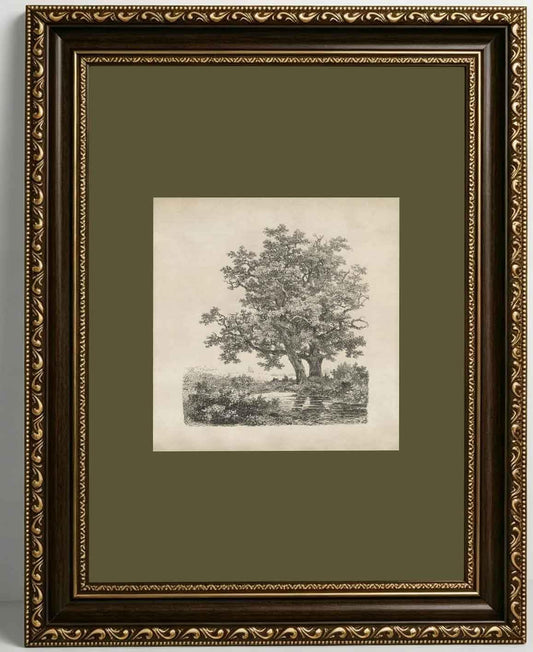 Vintage Gold Framed Tree Sketch Canvas Wall Art, Antique Oak Tree Forest Painting Picture Wall Decor, Vintage Rustic Landscape Poster Print Artwork for Living Room Bedroom Home Decoration 9x11in