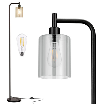 Ziisee Industrial Floor Lamp with Glass Shade - Black, LED Bulbs, Foot Pedal Switch, Easy Assembly