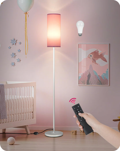 64.4” Slim Floor Lamp for Living Room with Magnetic Remote and Foot Switch, Dimmable Standing Tall Lamp Mood for Bedroom Nursery, 3 Color Temperatures, 1-Hour Timer,900LM Bulb Included,Beige E06LD05W1