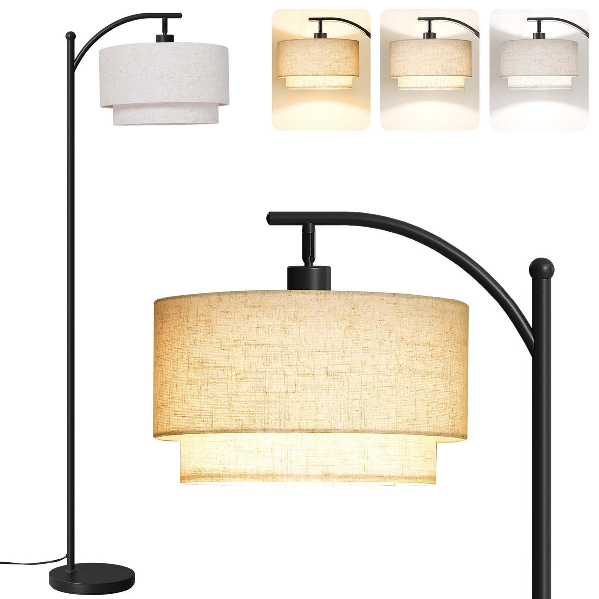SUNMORY Arc Floor Lamps for Living Room, Rattan Standing lamp with 12W Bulb