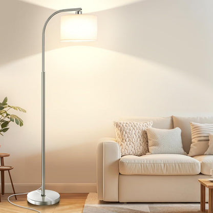 Tall Floor Lamp for Living Room,65'' Modern Standing Lamps with 9W LED Bulb,Elegant Floor Light with Fabric Shade,Gold Tall Lamp for Bedroom Office Study Room Corner Dining Room