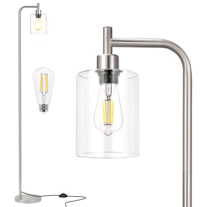 Ziisee Industrial Floor Lamp with Glass Shade - Black, LED Bulbs, Foot Pedal Switch, Easy Assembly