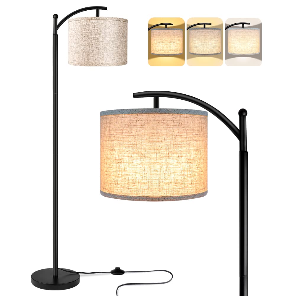 Floor Lamp for Living Room, LED Standing Lamp Tall Industrial Floor Lamp Reading for Bedroom, Office (9W LED Bulb, Beige Lampshade Included) -Oil-Rubbed Bronze