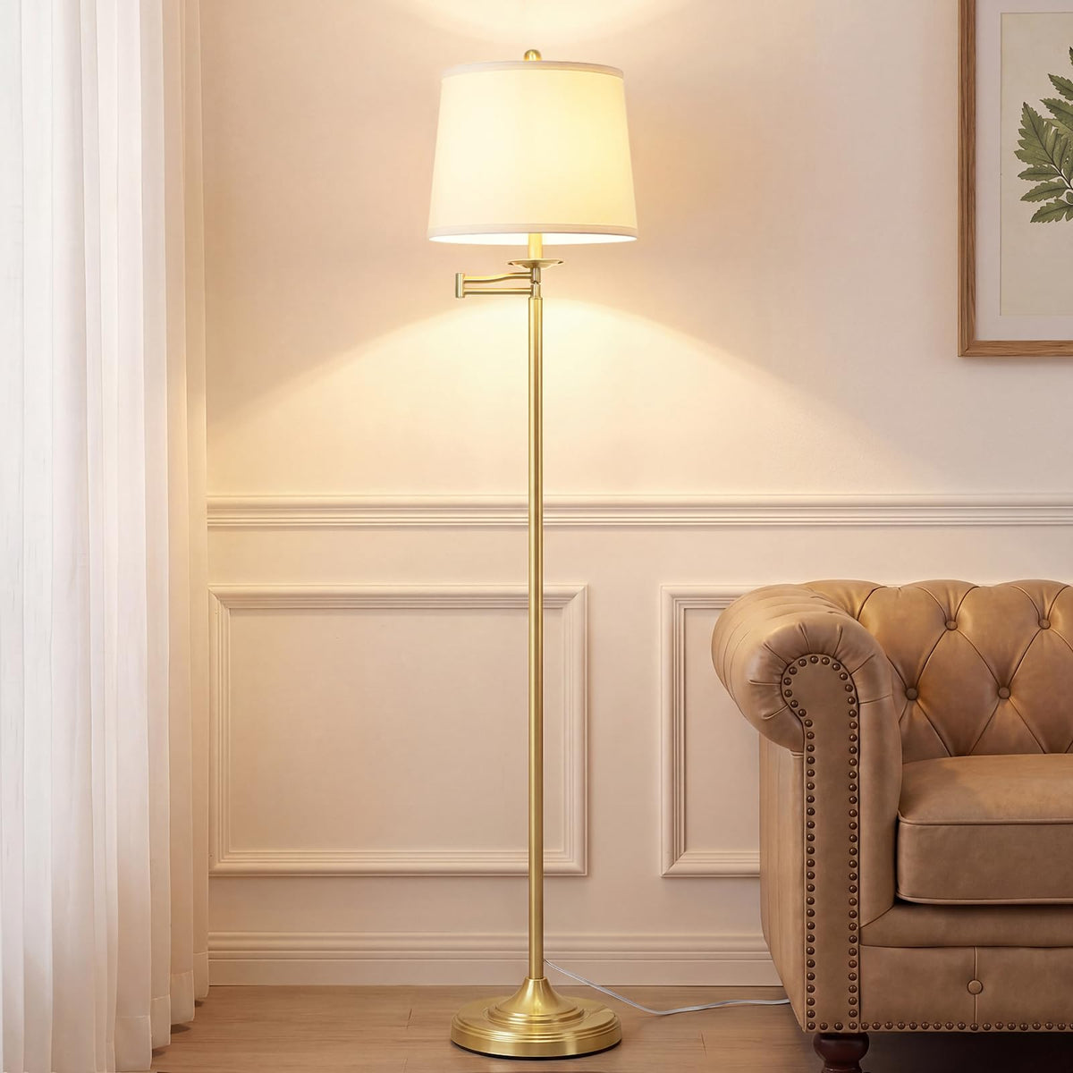 Qingmiao 61" Vintage Floor Lamp with Swing Arm 350° Adjustable, 3-Way Bulb