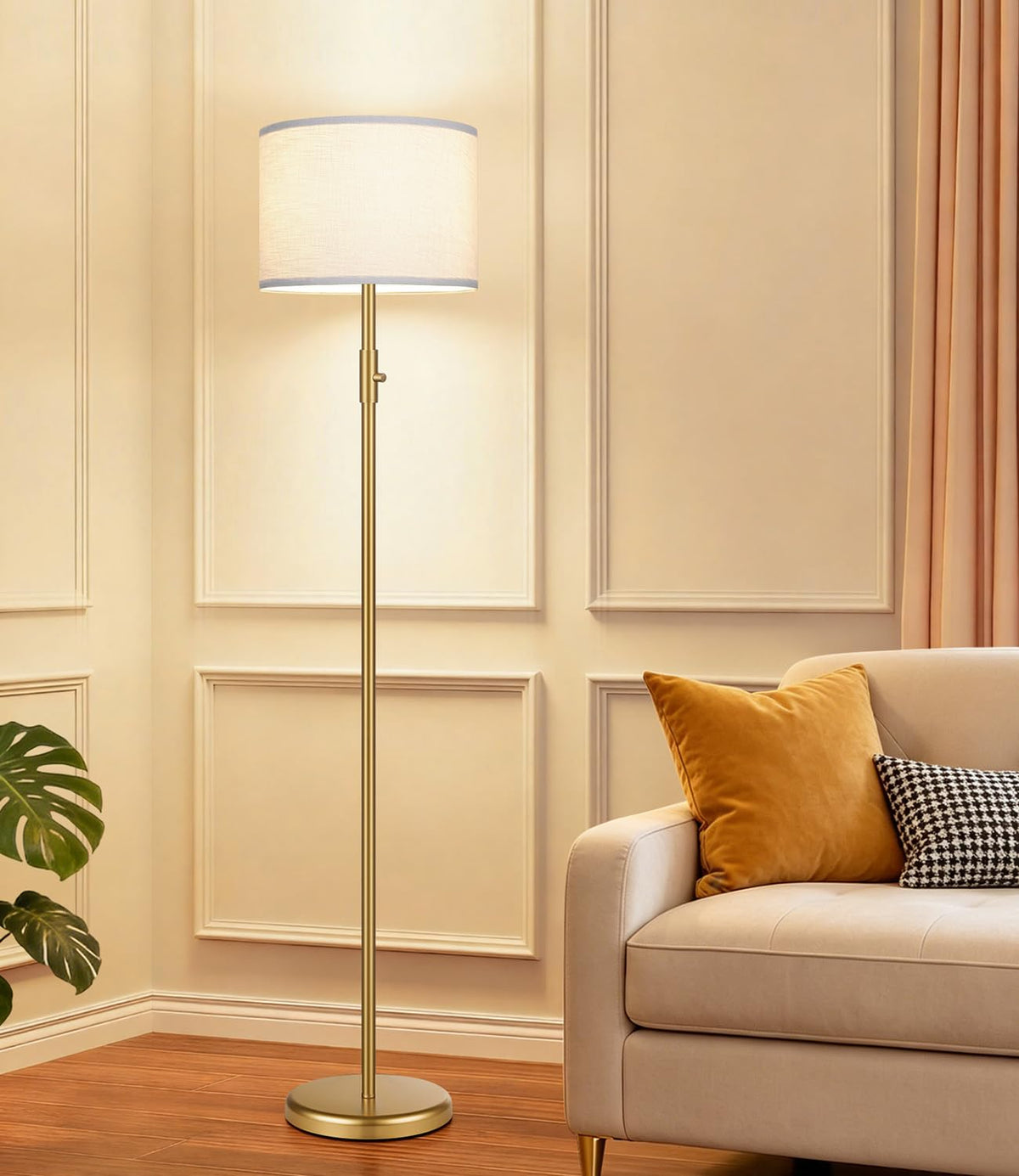 【Upgraded】 Dimmable Floor Lamp for Living Room,1000 Lumens Bulb Included, Modern Floor Lamps Simple Design with Linen Shade, Tall Standing Lamp for Bedroom Office Dining Room, Black Pole Lamp