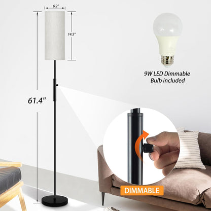 RISLG Floor Lamps for Living Room, Modern Standing Lamp, Minimalist Pole Lamps, Stepless Dimmable 9W Bulb Included, Tall Lamp with Linen Shade, Lamps for Bedroom, Office, Kids Room, Reading Light