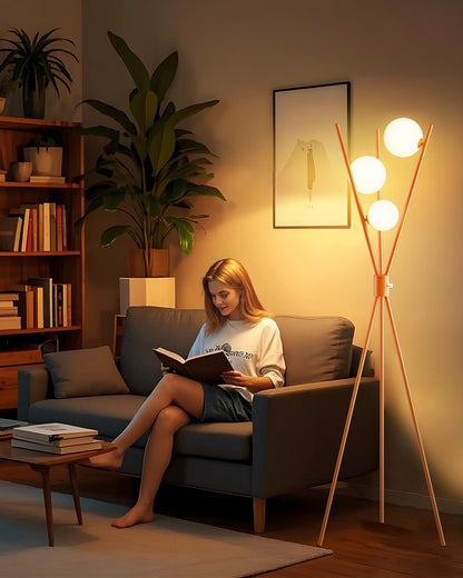 Lightdot 63IN Orange Floor Lamp with Shelf Mid Century Modern Tall Standing Lamps with 3000K Warm White Bulb Included Dimmable Globe Floor Lamp with 5Lbs Heavy Base for Living Room/Party/Corner Decor