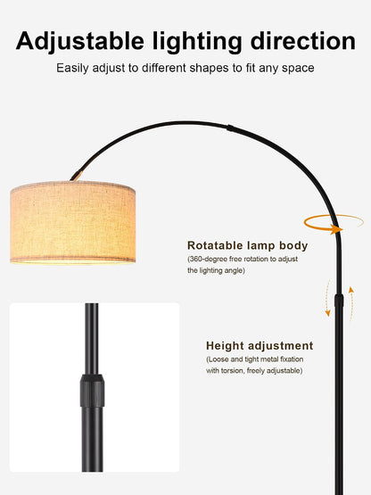 Arc Floor Lamp with Side Table, Height‑Adjustable With Remote Control