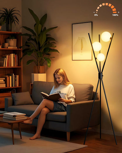 Lightdot 63IN Gold Floor Lamp Dimmable 3-Lights Globe LED Floor Lamps with 3000K Soft Warm White for Wedding/Party Tall Lamp with 5Lbs Heavy Base for Living Room/Bedroom/Sofa Beside/Corner Decor