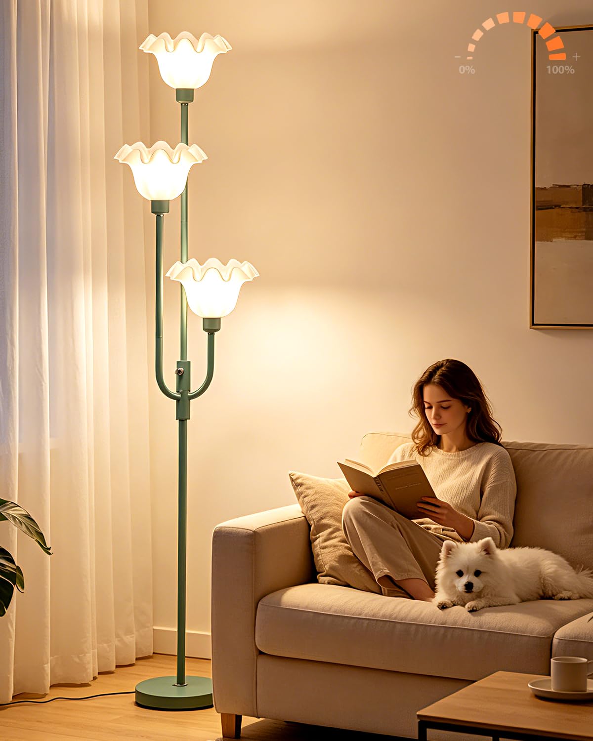 Lightdot 63IN Orange Floor Lamp with Shelf Mid Century Modern Tall Standing Lamps with 3000K Warm White Bulb Included Dimmable Globe Floor Lamp with 5Lbs Heavy Base for Living Room/Party/Corner Decor