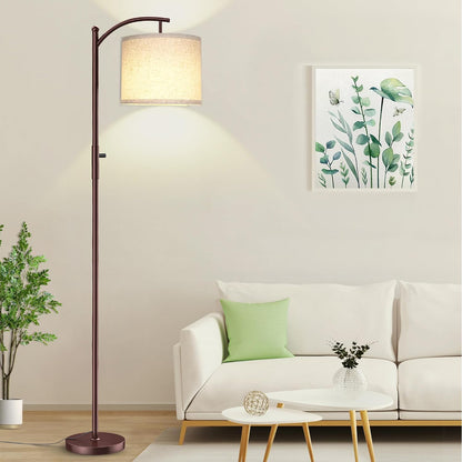 ROTTOGOON Dimmable Floor Lamp, Arc Floor Lamps for Living Room, Stepless Dimming Modern Standing Lamp with Linen Shade, Tall Lamp for Bedroom Office Dining Room- Black