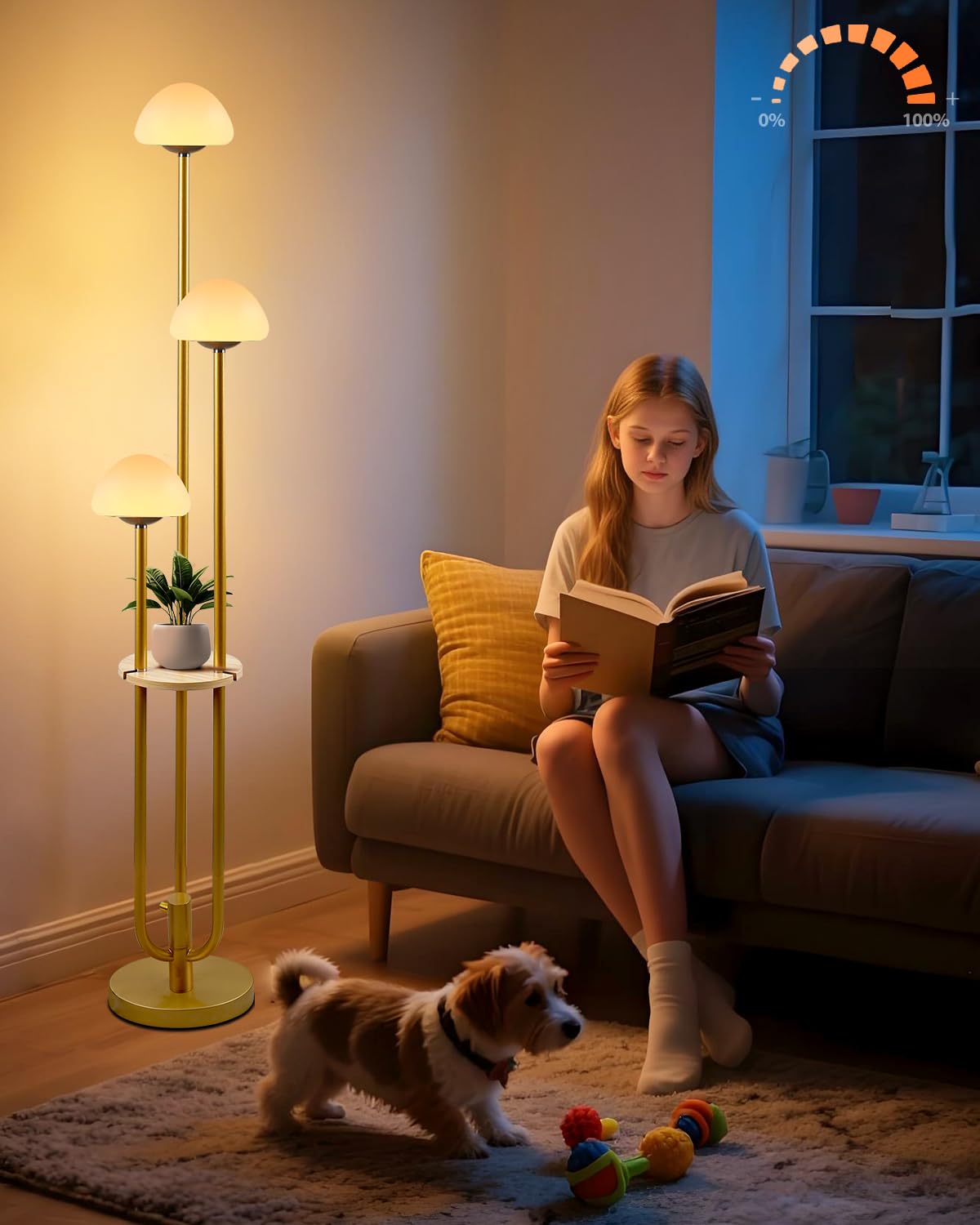 Lightdot 63IN Dimmable Gold Floor Lamp with Shelf Mid Century Standing Lamps with 3000K Bulbs Included Modern Globe Floor Lamp with 5Lbs Heavy Base for Living Room/Party/Sofa Beside/Corner Decor