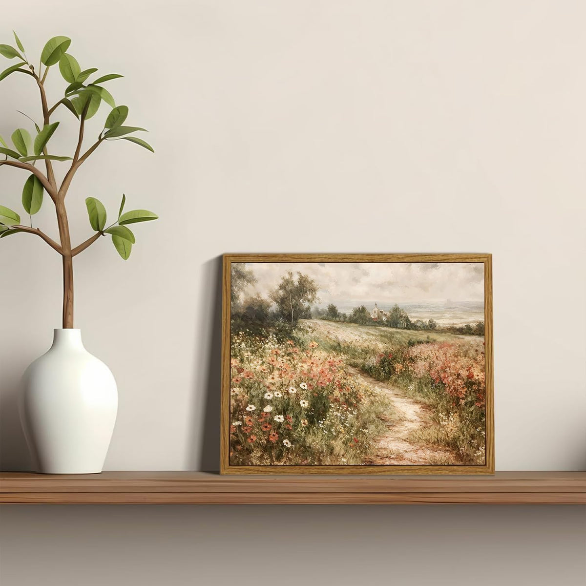 OIQArtOIQ Framed Vintage Wall Art Country Wildflower Canvas Art Paintings