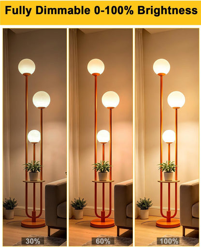 Lightdot 63IN Orange Floor Lamp with Shelf Mid Century Modern Tall Standing Lamps with 3000K Warm White Bulb Included Dimmable Globe Floor Lamp with 5Lbs Heavy Base for Living Room/Party/Corner Decor