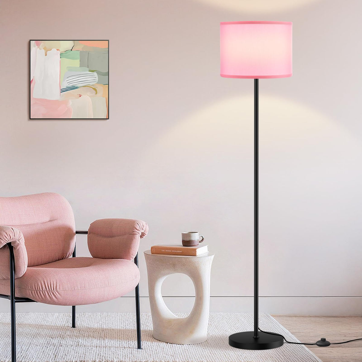 Modern Floor Lamp Simple Design with White Shade & Foot Pedal Switch