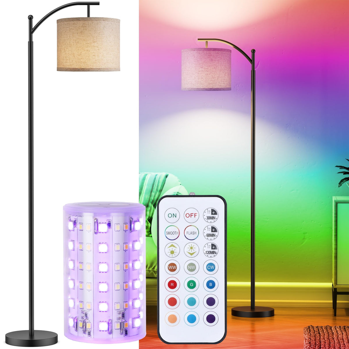 Floor Lamp for Living Room, LED Standing Lamp Tall Industrial Floor Lamp Reading for Bedroom, Office (9W LED Bulb, Beige Lampshade Included) -Oil-Rubbed Bronze